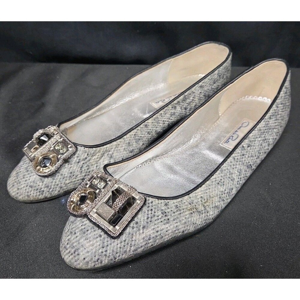 Oscar De La Renta Gray Snake Leather Ballet Flats Italy Size 40/ 9.5